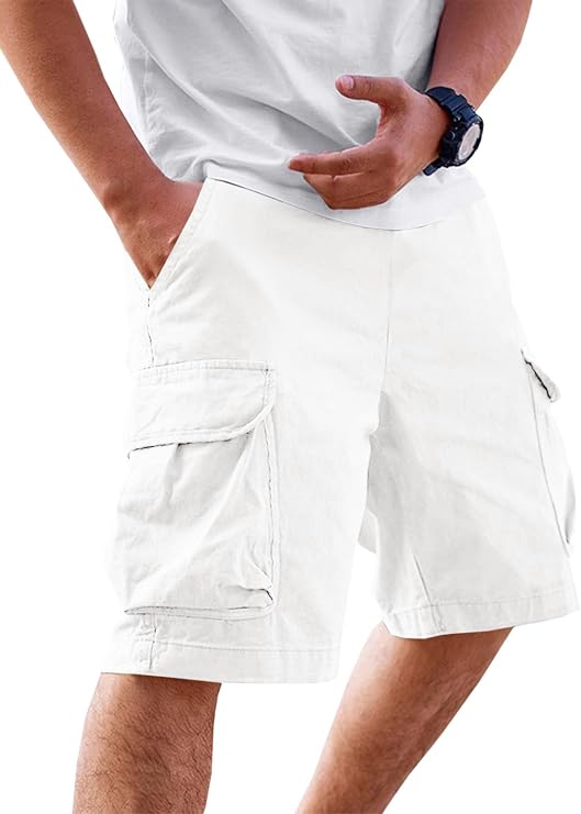 Runcati Mens Cargo Shorts Casual Cotton Drawstring Chino Twill Outdoor Pant