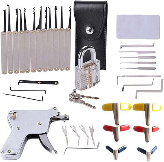Powerful Lock Picking Set Includes All Required Tools Suitable for Locksmith Beginners and Locksmith Lovers Silver