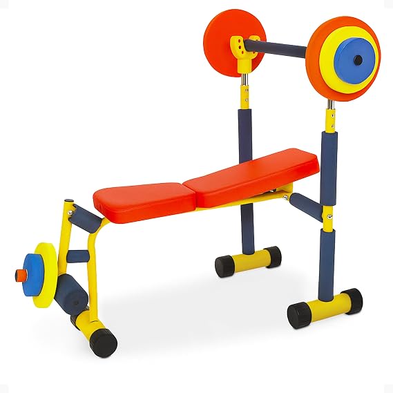 Redmon Fun & Fitness for Kids Adjustable Weight Bench Press Set w/ Barbell & Foam Weights