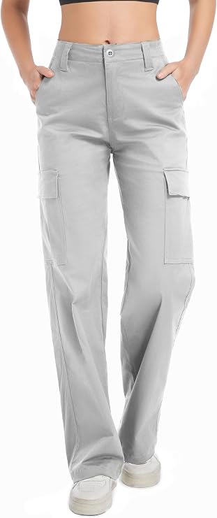 Soulsfeng Women's Cargo Pants Baggy Relaxed Fit Cotton Hiking Work Pants with 6 Pockets