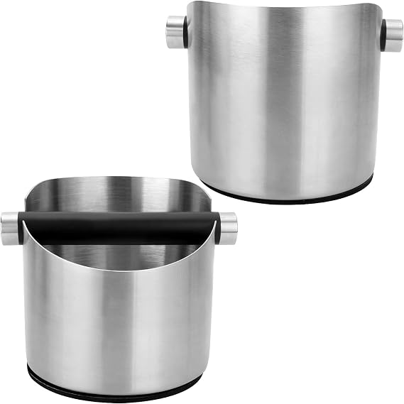 VIA CREMA Espresso Knock Box, Stainless Steel Coffee Grounds Knock Box with Removable Knock Bar and Non-Slip Rubber Base