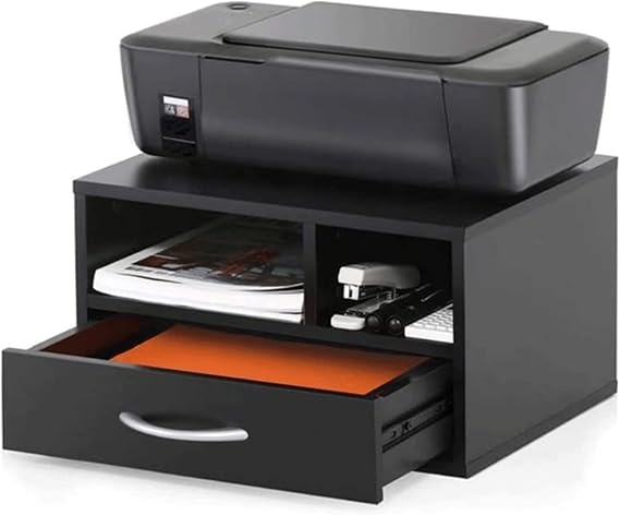 Printer Table 2-Tier Wooden Printer Stand, Multifunctional Printer Holder with 1 Drawer, Workspace Organizers, Black Printer Shelf Storage Shelve
