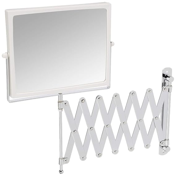 JERDON Wall-Mounted Makeup Mirror - 5X Magnification - Chrome - J2020C | Two-Sided 8.3" x 6.5" Swivel Design, 30" Wall Extension