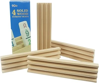PUREPLAY Wooden Domino Trays Set of 4, Wooden Domino Trays Holders for Domino Tiles,Domino Games,Mexcian Train,Chickenfoot and Other Domino Games,for Adults-Domino NOT Include