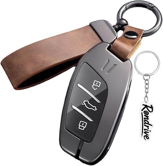 Key Case Compatible with MG MG3 MG4 MG5 MG6 for MG ZS Hybrid+ EV HS EHS 2019-2025 Protection Car Key Case Leather Metal Key Cover Housing 3 Buttons Key Case B Brown