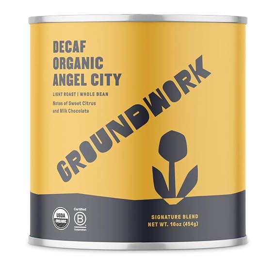 Groundwork Certified Organic Whole Bean Coffee, Decaf Angel City, 16 oz Can