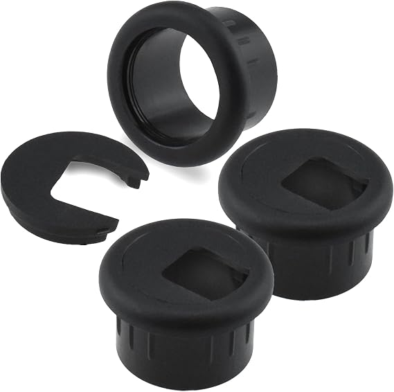 SDTC Tech 3-Pack 1 inch Desk Hole Wire Grommet Black Plastic Cable Cord Cover Organizers | Cable Cord Hole Cover Computer Table Wire Organizers for Home Office TV Stands Tabletops