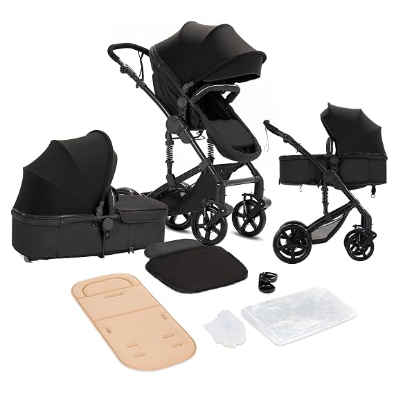 2 in 1 Baby Stroller, Convertible Reversible Infant Stroller, Newborn Travel Pram with One-Click Folding, Toddler Standard Carriage (2US588-BLACK)