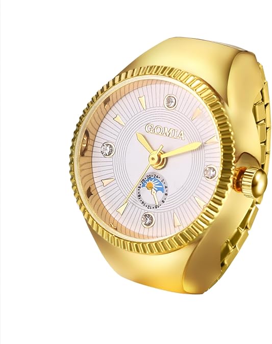 Avaner Men Women Finger Watches: Elastic Band Stainless Steel Stretchy Mini Quartz Ring Watch