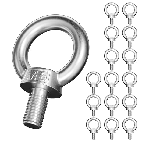 16 Pcs M6 Eye Bolts Heavy Duty, 304 Stainless Steel Lifting Ring Eye Bolts with Thread, Eyebolt Male Screws for Living Lifting and Various Engineering Equipment Anchor Bolt Set (16, M6)