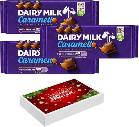 Dairy Milk Caramello Chocolate Bar 3 x 47g With Christtmas Gift Box - Cdb