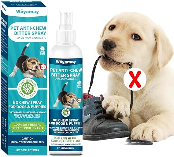 Woyamay Bitter Spray Dog 200 ml Bitter Spray Against Chewing and Licking Helps reduce unwanted chewing and licking on furniture shoes and bandages; Bitter taste for dog training