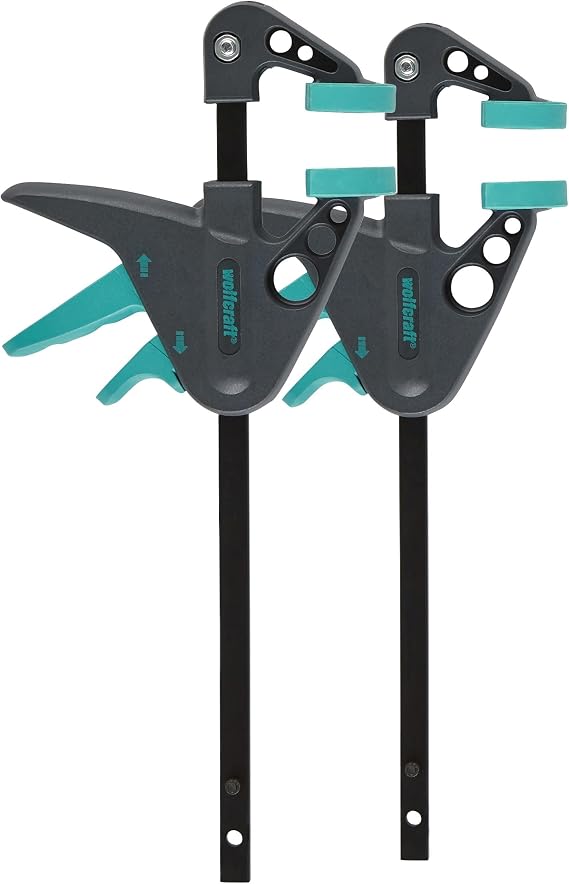 wolfcraft 2 Mini One-Hand Clamps - Quick-Release F-Clamps for DIY