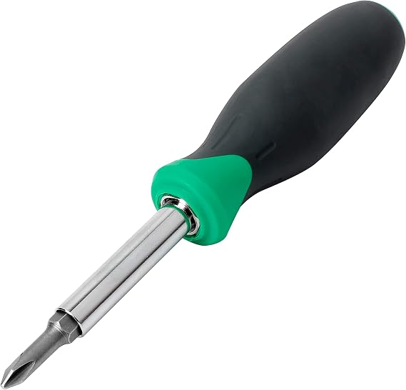 Amazon Basics 6-in-1 Multi-Bit Screwdriver and Nut Driver Tool with Cushion Grip Handle, Slotted and Phillips Bits, Multicolor