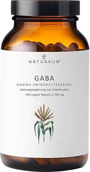 Naturkur® GABA 700mg - 240 Kapseln im Apothekerglas - Vegan ohne Zusatzstoffe Gamma-Aminobuttersäure in Handarbeit hergestellt in Unterfranken