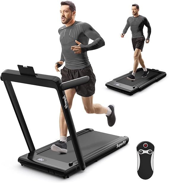 Goplus 2 in 1 Folding Treadmill, 2.25HP Superfit Under Desk Electric Treadmill, Installation-Free with Remote Control, APP Control and LED Display, Walking Jogging for Home Office