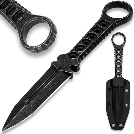 Tanker Combat Dagger | 4 1/4" Double-Edged 3Cr13 Stainless Steel Blade | Stonewashed Finish | Open-Ring Pommel | Kydex Sheath with Metal Belt