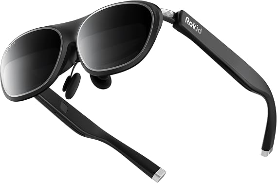 Rokid Max2 black AR Glasses, 215" Micro-OLED Display, 50 FOV, 600 Nits Brightness, compatible with smart phones, Windows laptops, Ipad since 2020
