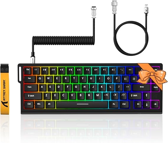 ATTACK SHARK X68 HE 8KHZ Rapid Trigger Keyboard Magnetic Switch,0.01 mm RT Accuracy,Wired RGB 60% Gaming Keyboard TKL with Adjustable Actuation,Snap Tap,Coiled Cable,for PC/Mac(Black)