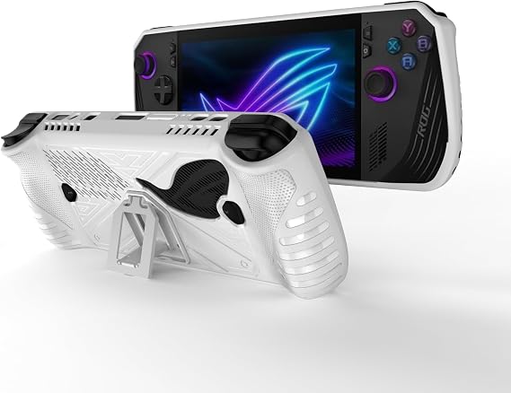 TPU Grip Case Skin for ROG Ally X 2024 | Protective Cover Soft Back Case with Kickstand for ASUS ROG Ally X Gaming Handheld Console, White