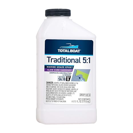 TotalBoat 5:1 Marine Epoxy Slow Hardener - 6 oz for 1 Quart of Resin | Mix in 5:1 Ratio with Compatible Resin; Cures to Translucent Amber; Best for Boat Builds and Fiberglass Repairs