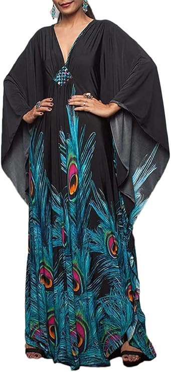 Swimsuit Cover ups Plus Size Caftans Beach Cover Up Maxi Beach Dress Vneck Batwing Sleeve Kaftan Dresses for Women