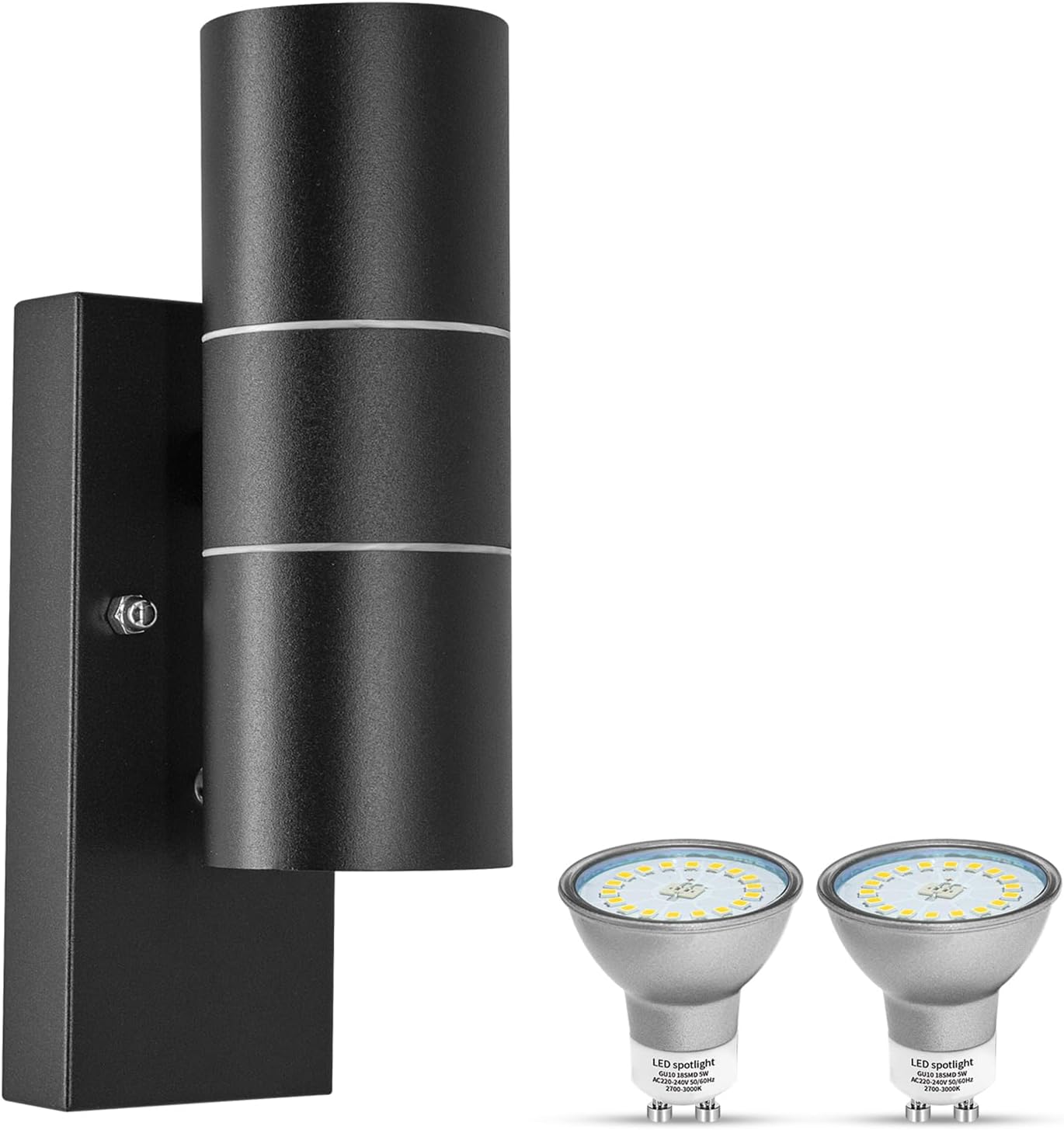 Outdoor Wall Lights Dusk Till Dawn Sensor, Outside Lights Mains Powered 240V IP44 Black Incl. 2X 5W GU10 Bulbs Cool White 6000K