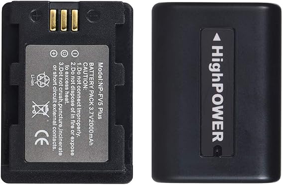 Andoer NP-FV5 Plus Rechargeable Camcorder Battery Pack 3.7V 2000mAh Battery for Sony DV for Andoer 524KM 4K WiFi 1080P Digital Video Camera (2 Packs)
