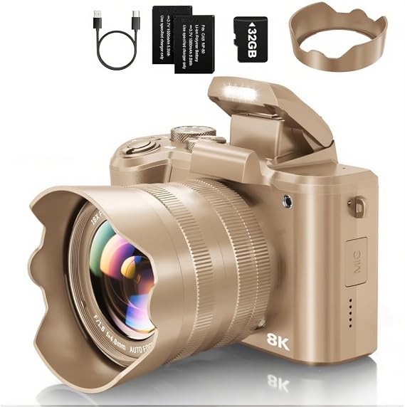 5K Digital Camera for Photography, 48MP Autofocus Vlogging Camera with Viewfinder & Dual Camera, 16X Digital Zoom Point and Shoot Cameras with 32GB SD Card 2 Batteries Compact Travel Camera