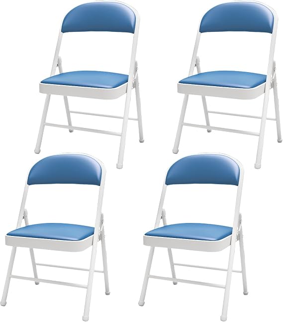 4 Pack Folding Chairs with Padded Seats, Foldable Chairs with Steel Frame for Indoor Outdoor 440lb Capacity Metal Folding Chair for Home Office Party Event(Blue)