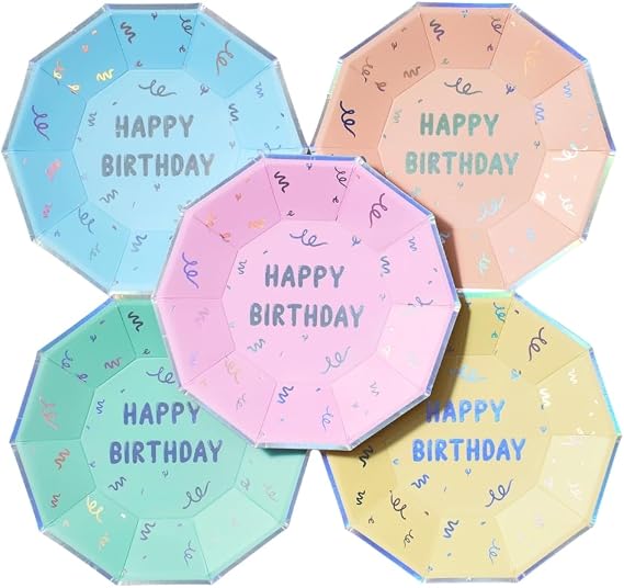 Coterie Happy Birthday Large Plates - 9.25 Disposable Party Plates (10-Pack) | Premium Paper Plates for Cake, Snacks & Meals | Fun & Festive Birthday Party Supplies for Kids & Adults