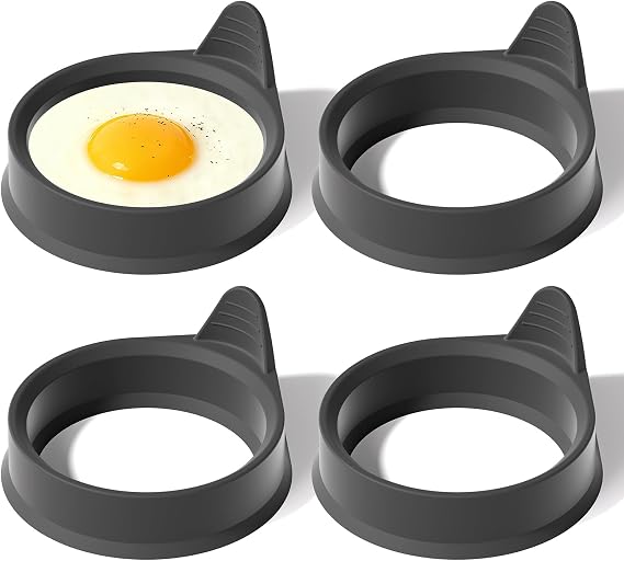 Silicone Egg Rings for Cooking, 4 Pack Egg Molds with Leak-Proof Design, Non-Stick BPA Free Egg Cooker Rings, Heat Resistant up to 500F, Dishwasher Safe Grey