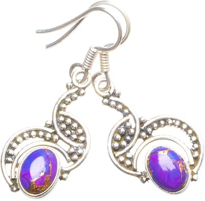 StarGems Natural Copper Turquoise Handmade Unique 925 Sterling Silver Earrings 1.25" X4263