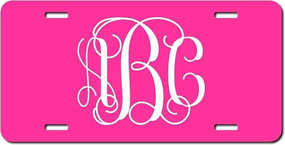 Hot Pink Personalized Vine Monogram Souvenir License Plate - Size 6" X 12" Aluminum Name Plate