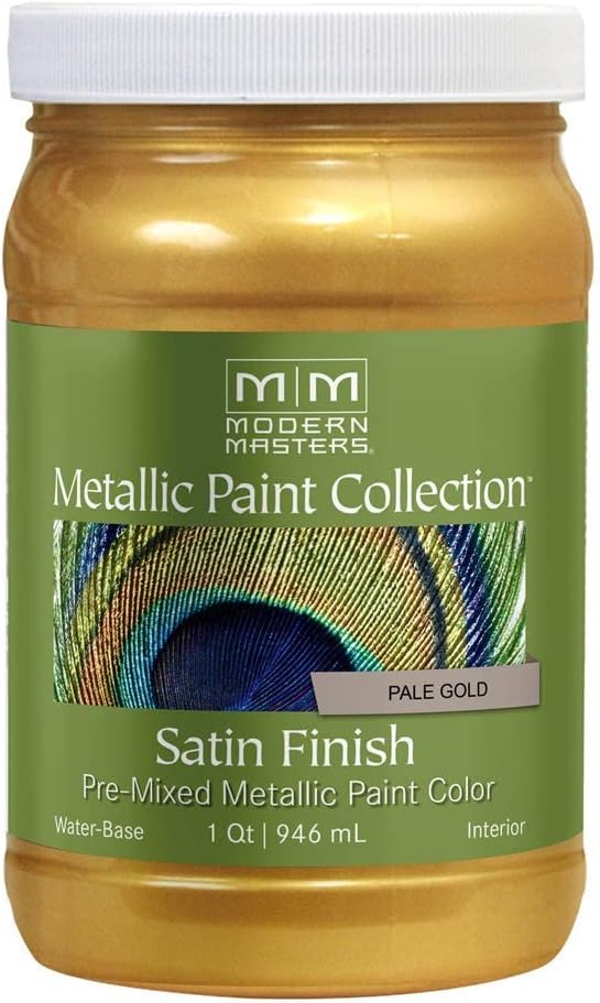 Modern Masters Satin Pale Gold Metallic Paint | Decorative Wall Finish, Accent Walls And Furniture, Shimmering Satin Appearance, Water-Based Formula, Quart