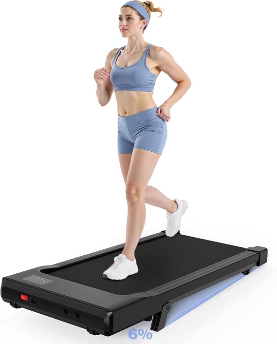 Walking Pad with 6% Incline, 300LBS Capacity Under Desk Treadmill for Home Office, Quiet Portable Mini Treadmill with App & Remote Control, No Assembly, Slim Design for Small Spaces