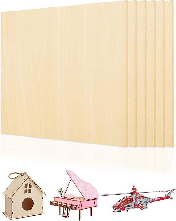 Benvo Premium Birch Plywood Sheets 3mm (1/8") x 8"x8" - 6 Pack | Unfinished Craft Wood for Laser Cutting, Pyrography & DIY Projects