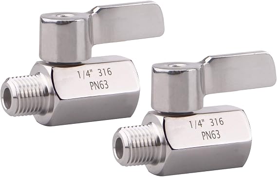 DERNORD Stainless Steel Ball Valve Mini Valve 1/4" NPT Female x Male Thread (Pack of 2)