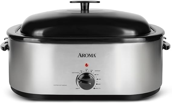 AROMA 20Qt. Roaster Oven with Self-Basting Lid, Fits 24-lb. Turkey, Adjustable Temperature Settings, Keep Warm Setting, Stainless Steel (ART-720S)