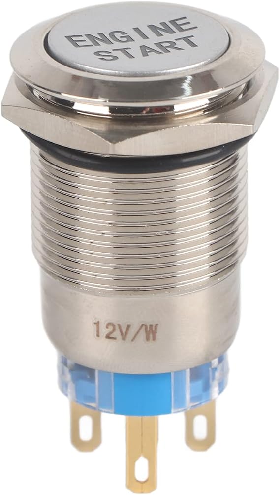 12 V Car Start Button 19 mm Ignition Switch Engine Start Button Engine Start Push Button Waterproof LED Button Switch Ignition Starter Ignition Start Switch for Engine Tractor (Silver Stainless Steel Case)