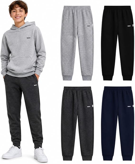 DKNY Boys 4 Pack Fleece Joggers Athletic Sweatpants Elastic Waist Pockets