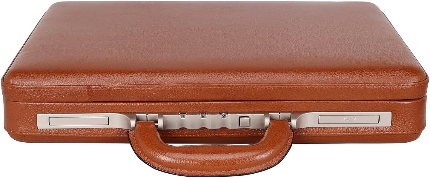 Da leather villa Full Grain Leather Briefcase Attache Case For Unisex Size L17 * W3 * H12 Inches Expandable Briefcase Bag