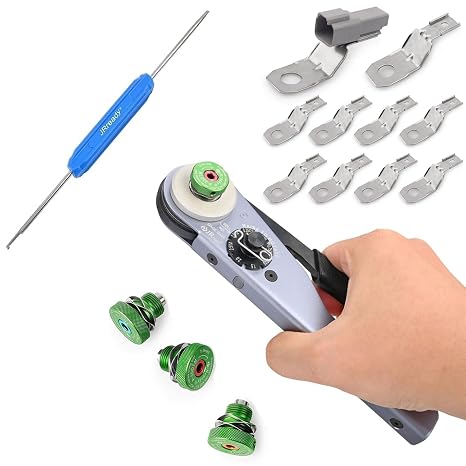 JRready Deutsch Crimp Tool,ST2169 Deutsch Crimping Tool for DT,DTM,DTP and Amphenol AT ATP ATM Series Size 16 20 12 Solid Pin&Soc Contacts+8pcs Mounting Clips +Pin Removal Tool