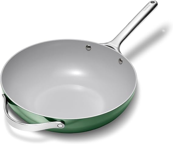 Caraway 12" Non-Stick Ceramic-Coated Stir Fry Pan | Wok-Inspired Pan, Free From forever Chemicals, High-Sloped Walls, Stainless Steel Handles, Sage