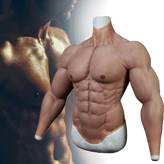 Silicone Muscle Suit with Zipper Realistic Silicone Bodysuit Realistic Male Chest Muscle Simulation Skin,Caucasian