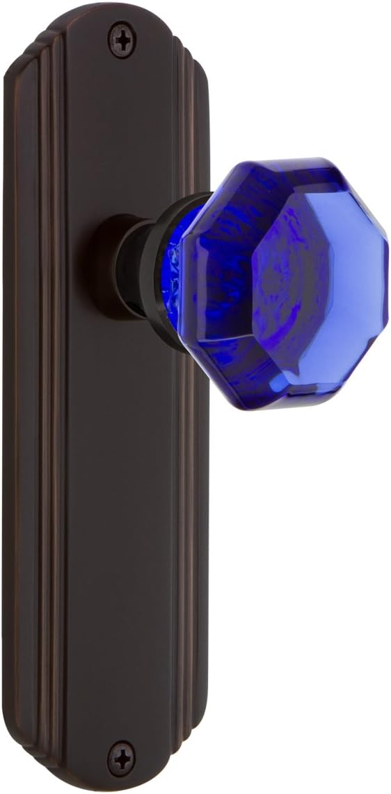 Nostalgic Warehouse 724438 Deco Plate Waldorf Cobalt Door Knob in Timeless Bronze, Privacy 2.75