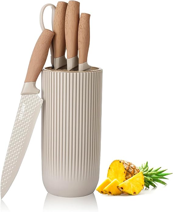 6-Pieces Kitchen Knife Set for Chef,Wooden Coating Knife Set, Stainless Steel Non-stick Non-slip Super Sharp Blade Chef Knife Block Set with Block Suitable for Gift