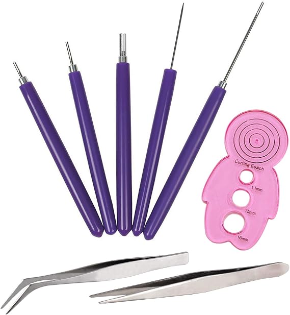 Paper Quilling Tool Set, Woohome Multifunction 5 PCS Slotted Tools Quilling Tools Kit, 1 PCS Tweezers and 1 PCS Quilling Curling Coach for Beginner