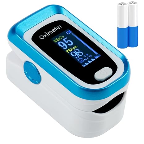 Blood Oxygen Saturation Monitor Fingertip Pulse Oximeter Blood Oxygen Monitor Fingertip Including Battery and Lanyard Suitable for Both Adults and Children-