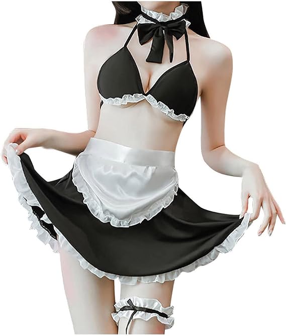 LIUguoo Lingerie Set Japanese Anime Costume Outfit Cosplay Sexy Cute Plush Cat Tail Girl Sexy Bra and Panty Sets Z26-black